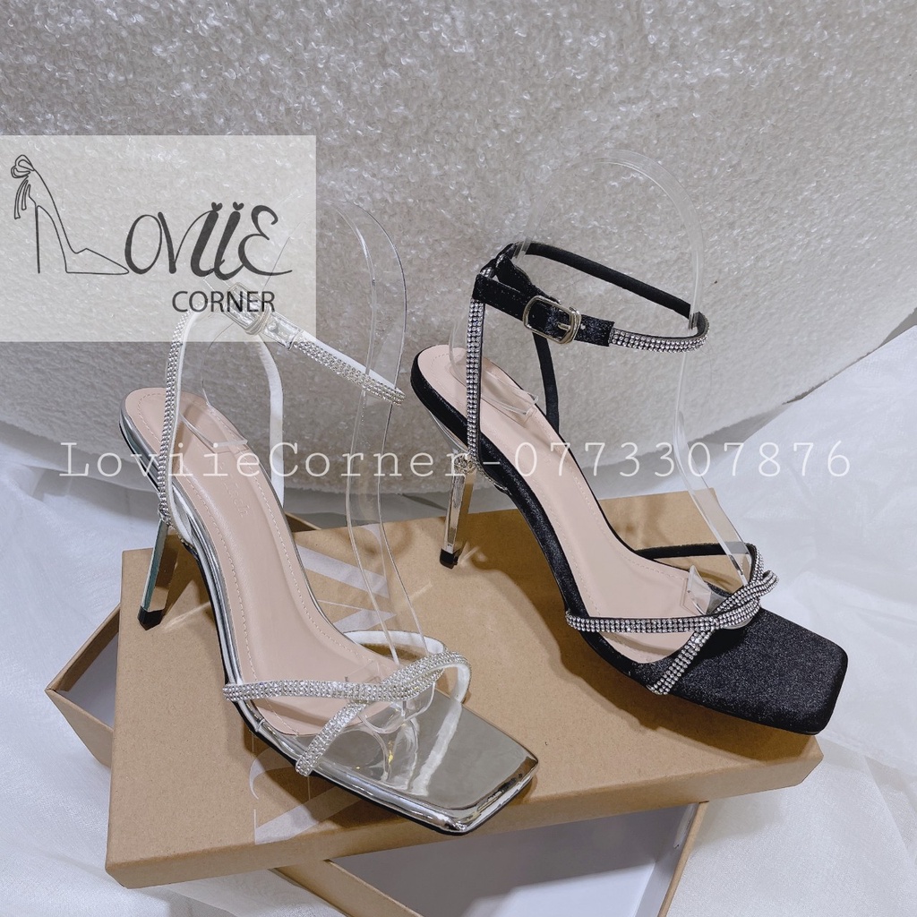 SANDAL CAO GÓT LOVIIECORNER - GIÀY CAO GÓT ĐÍNH ĐÁ QUAI XOÀN DÂY MẢNH 9 PHÂN G201113 G220931  G201254