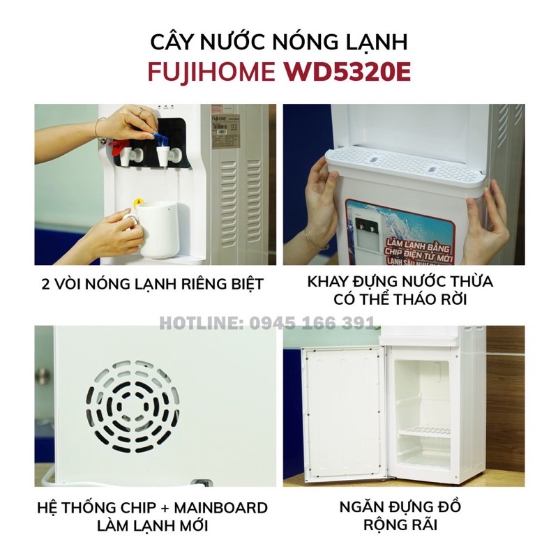 Cây nước nóng lạnh mini FujiE WD1080E | Fujihome WD5510E | WD5320E, lọc nước nóng lạnh uống an toàn công nghệ Nhật Bản