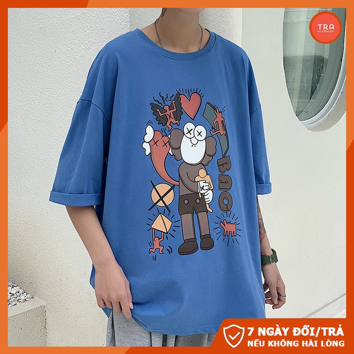 Áo thun tay lỡ form rộng unisex chất cotton mịn mát co dãn 4 chiều in KAWS 1 TL839 | BigBuy360 - bigbuy360.vn