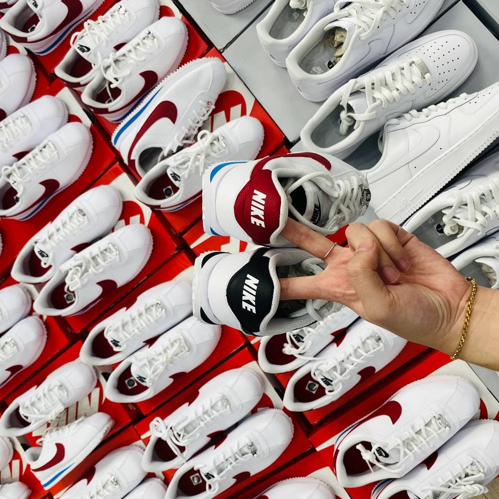 Giày Cortez Thể Thao Thời Trang Màu Trắng Móc Đỏ Nam Nữ Có Sẵn 904764-103