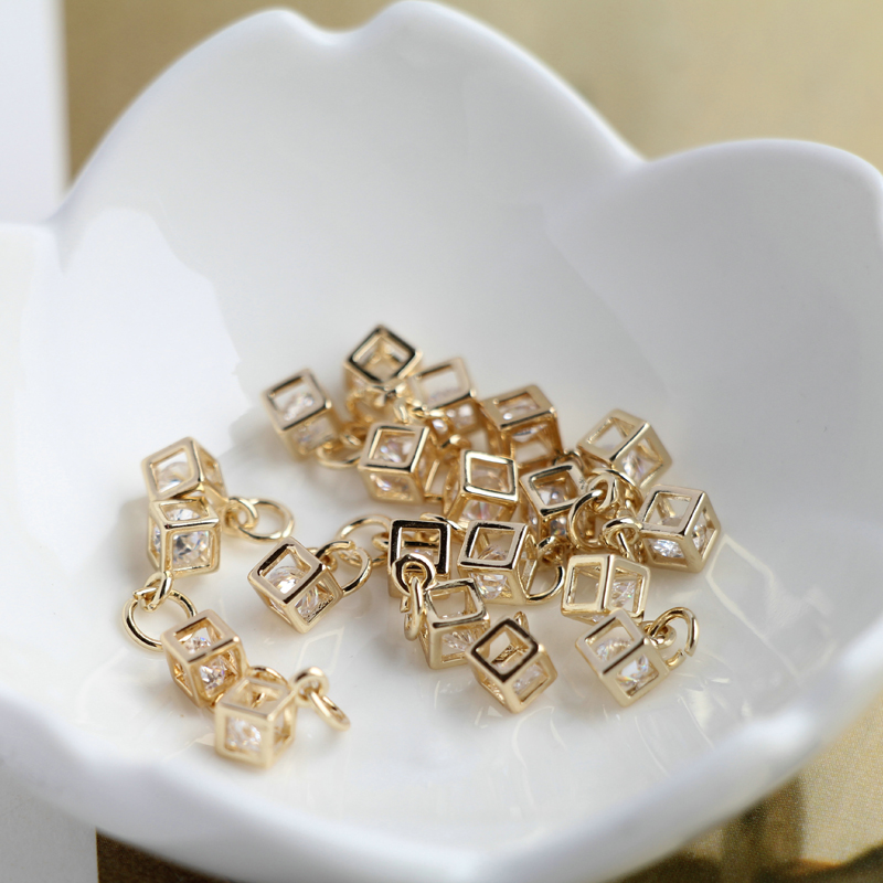 Mặt Vòng cổ Hình Vuông Đính Đá zircon 14K Đường Kính 4mm Làm Trang Sức Thủ Công