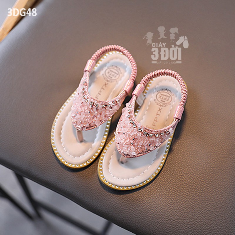 Sandal Xỏ Ngón Đính Đá Hồng Bé Gái 3DG48 GIAY3DOI Siêu Nhẹ Siêu Xinh