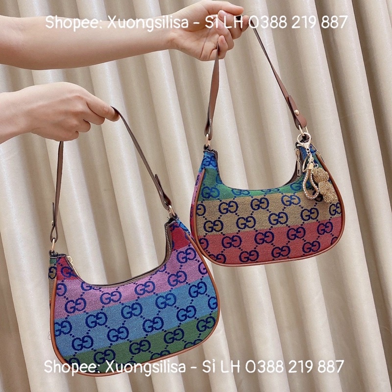 TÚI XÁCH NỮ TÚI KẸP NÁCH VẢI PHỐI QUAI DA 7 SẮC CẦU VỒNG CÓ ĐỦ SIZE CHO MẸ VÀ BÉ