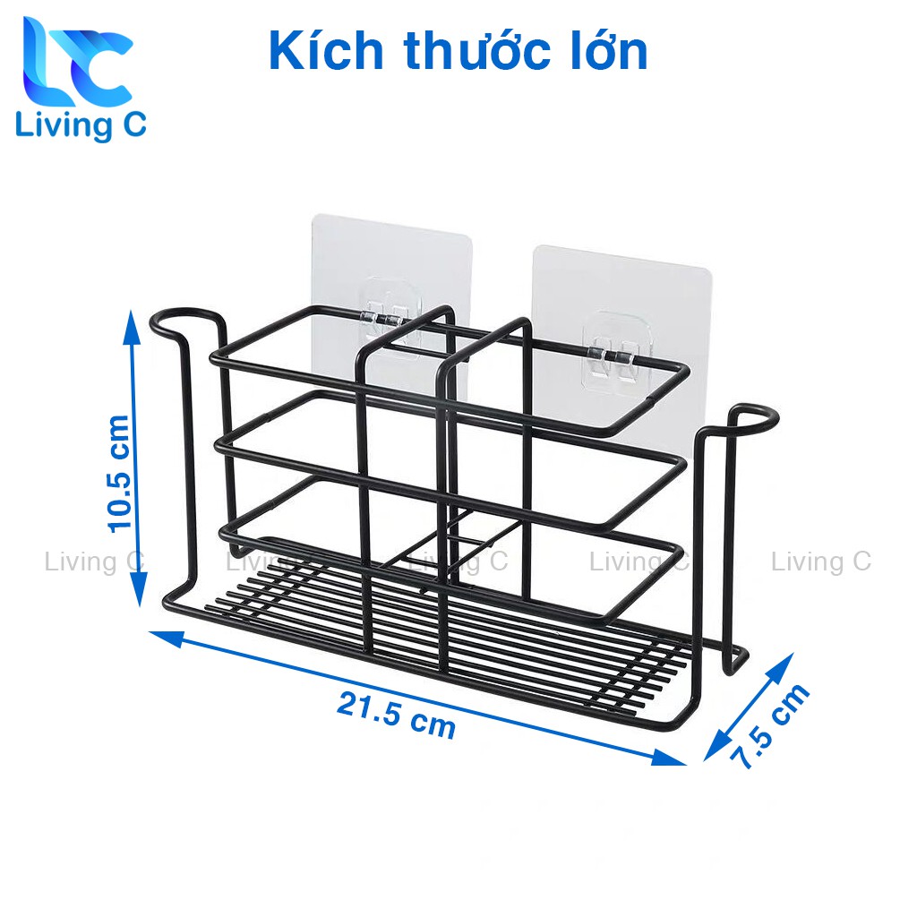 Kệ để bàn chải đánh răng KIM LOẠI Living C K125, Giá treo bàn chải ly cốc kem đánh răng nhà tắm dán tường chịu lực