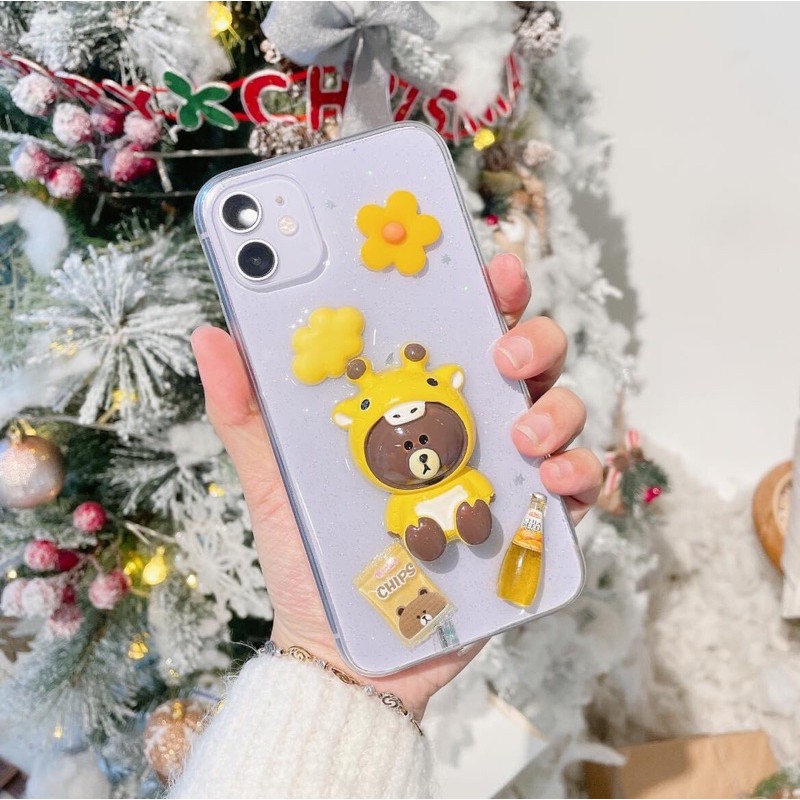 ốp lưng iphone hoạ tiết gấu brown nổi 3d kute