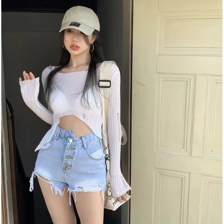 Quần Short Jeans Lưng Cao Plus Size Tua Rua Sexy