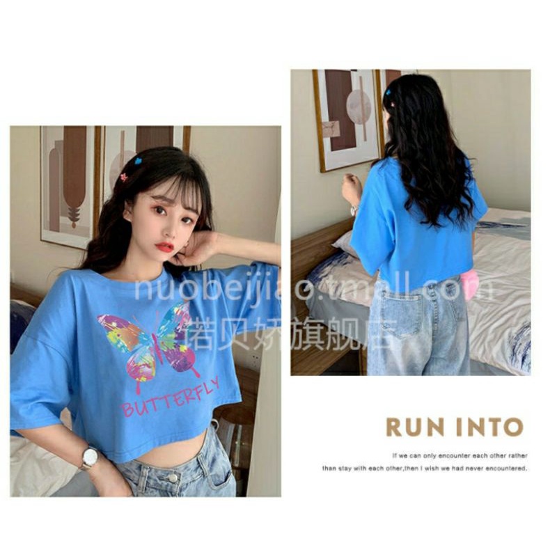 Áo croptop, áo kiểu croptop from rộng tay lỡ chất cotton mát mịn in hình BUTTE