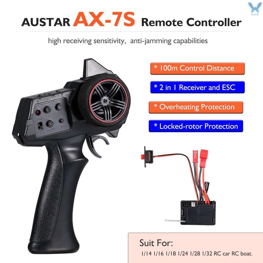 Bộ điều khiển từ xa Rs AUSTAR AX-7S 2.4G ESC 2 trong 1 cho xe hơi RC thuyền RC 1/ 14 1/ 16 1/ 18 1/ 24 1/ 28 1/ 32