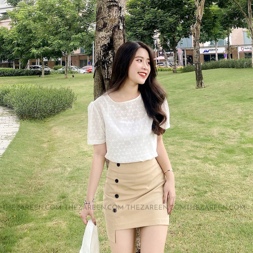 CHÂN VÁY KAKI VẠT CHÉO ĐÍNH NÚT ZAREEN VAA24 NUDE | BigBuy360 - bigbuy360.vn