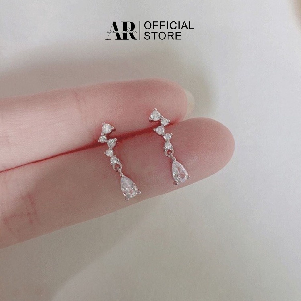 Bông tai nữ AURA bạc, khuyên tai dáng dài đính đá sang chảnh-AURASILVER-KT14