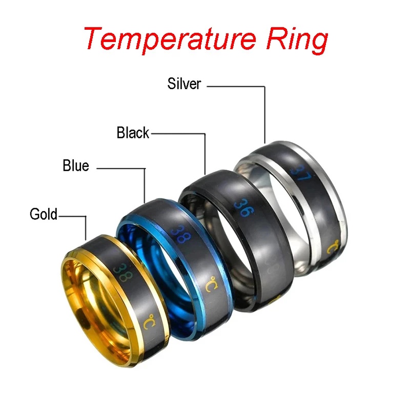 Nhẫn Thép Titan Cảm Biến Nhiệt Độ Sáng Tạo Thời Trang Có Màn Hình Hiển Thị Thời Gian Thực Dành Cho Nam Và Nữ
