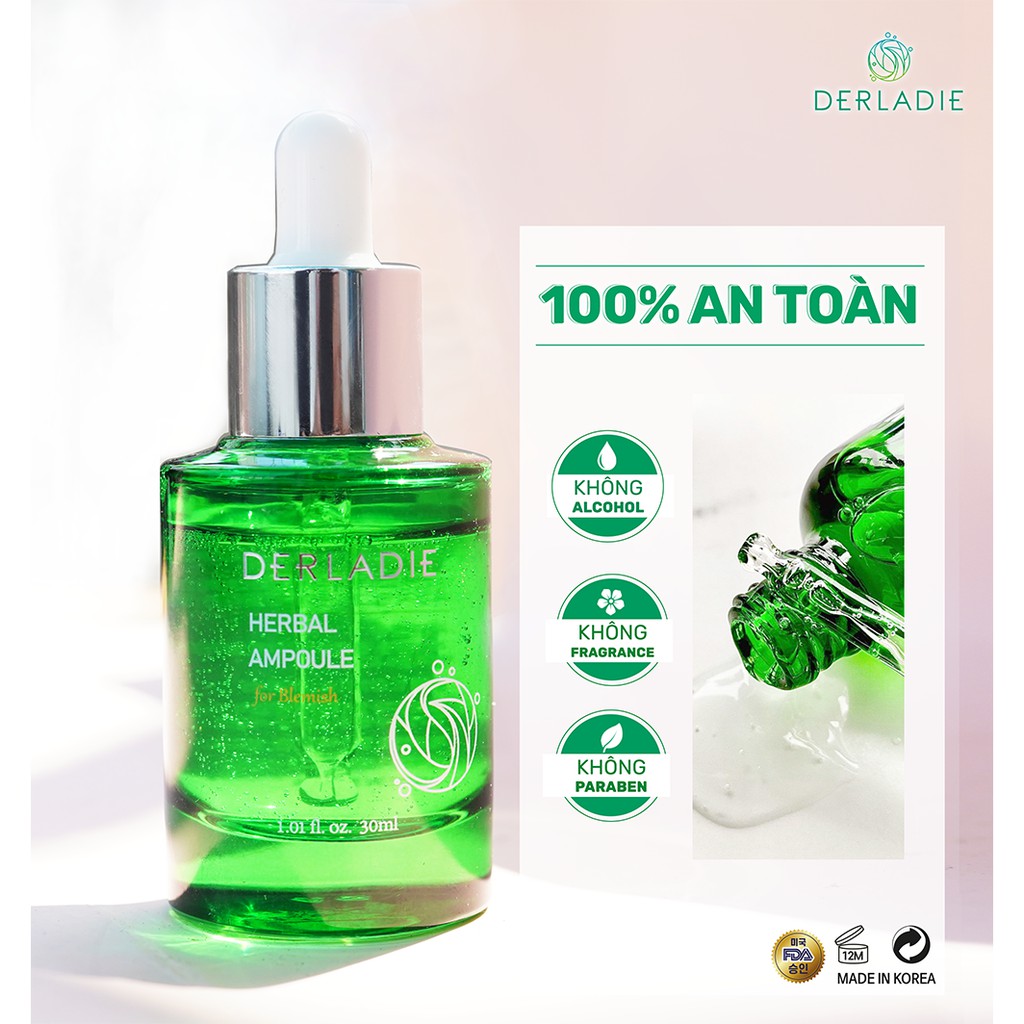 [Mã COSCOCOT3 -8% đơn 250K] Tinh Chất Thảo Dược Hỗ Trợ Giảm Mụn Derladie Herbal Ampoule For Blemish 30ml