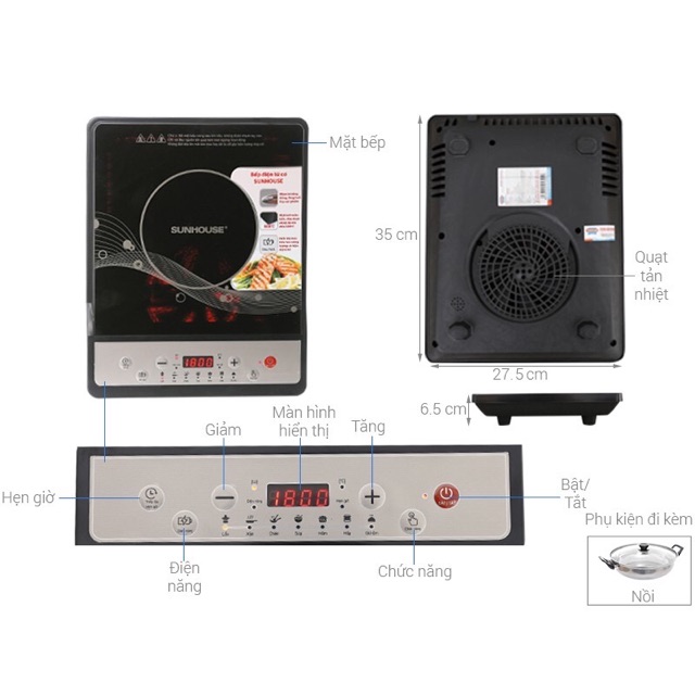 Bếp từ SUNHOUSE SHD6160 tặng kèm nồi lẩu