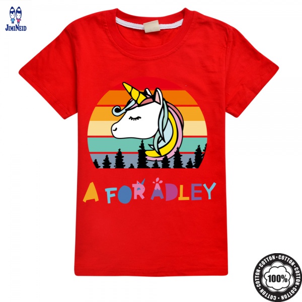 A for Adley Áo Thun Cotton Tay Ngắn Cổ Tròn In Họa Tiết Hoạt Hình Anime Dành Cho Trẻ Em