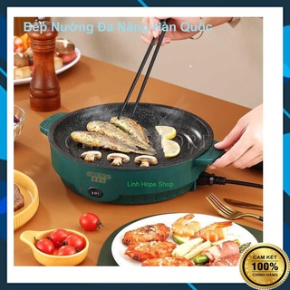 Bếp Nướng Điện Đa Năng ELECTRIC 26cm, Chảo Nướng Mini Vân Đá Siêu Chống Dính, Nồi Nướng Thịt BBQ - Bảo hành 6 Tháng