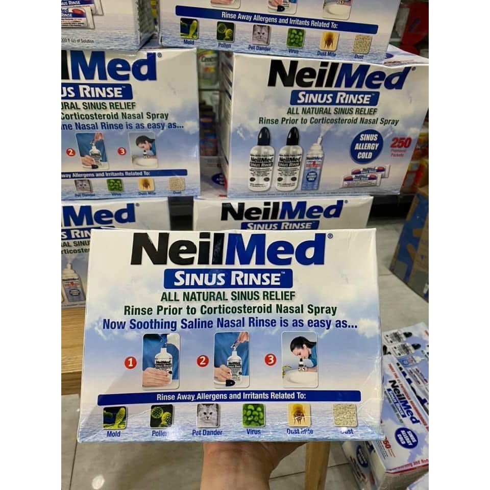 BỘ SẢN PHẨM NƯỚC MUỐI RỬA MŨI (MUỐI SINH LÝ) NEILMED SINUS RINSE 250 GÓI