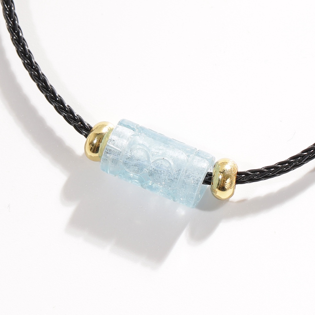 Vòng tay cuff nam nữ đen aquamarine tài lộc phong thủy Udum