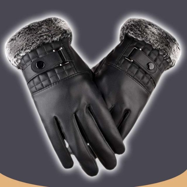 Găng tay da nam,bao tay da nam cổ lông cao cấp giữ ấm mùa đông chống nước cảm ứng 10 ngón cực nhạy