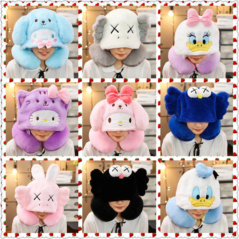 Gối Kê Cổ Chữ U Có Nón Trùm Đầu Hình Kaws BFF Pom Pom Purin kitty melody Dễ Thương Bfb2 Dùng Khi Đi Du Lịch BY2