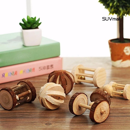 Đồ chơi nhai gặm bằng gỗ tự nhiên có chuông tùy chọn kiểu dáng dành cho thú cưng/ thỏ/ chuột hamster