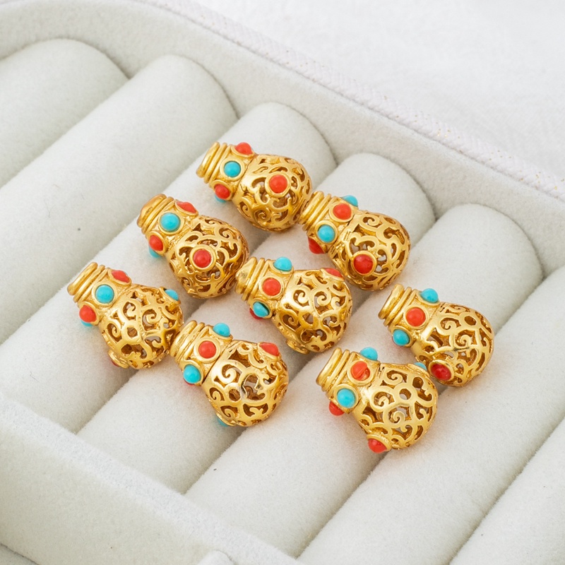 Mặt Dây Chuyền/Vòng Tay/Dây Chuyền Ba Chiều Rỗng Bằng Đồng Mạ Vàng 18k Đính Đá Zircon Ba Chiều Hình Bầu Hồ Lô Xuyên Thấu Màu Vàng Đồng Thủ Công