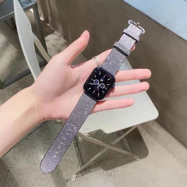 Dây đeo đồng hồ bằng da màu gradient lấp lánh thích hợp cho Apple Watch 6 Se 5 4 3 2 1 38 42 40 44mm
