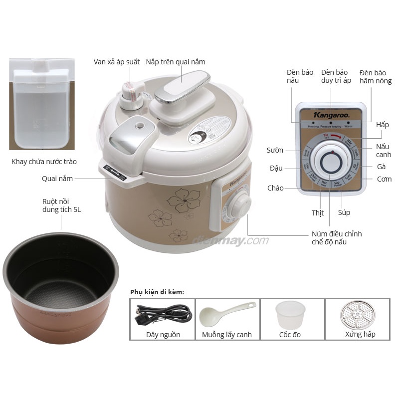 Nồi áp suất điện Kangaroo KG135 dung tích 5l