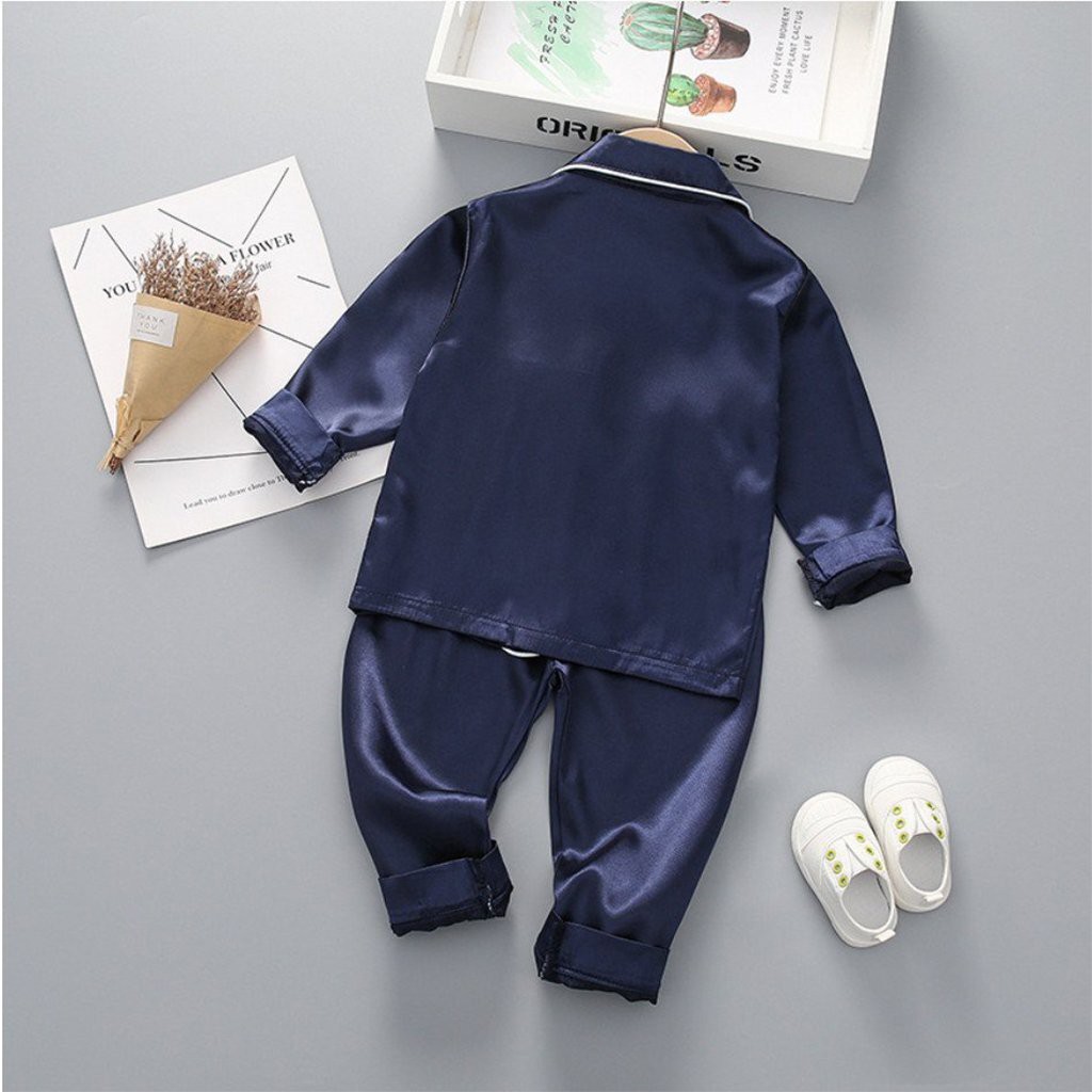 Bộ pijama lụa bé trai trơn dài tay Doly KIDS ,đồ bộ ngủ cho bé trai bé gái mặc cực xinh QATE02 từ 6-27kg
