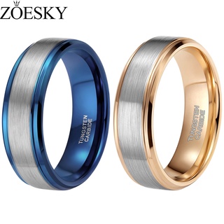  Zoesky 8mm Vonfram Carbide Nhẫn Cưới Ban Nhạc Bước Cạnh Vàng   Xanh Thoải Mái Phù Hợp Cho Nam Nữ Size7-12 