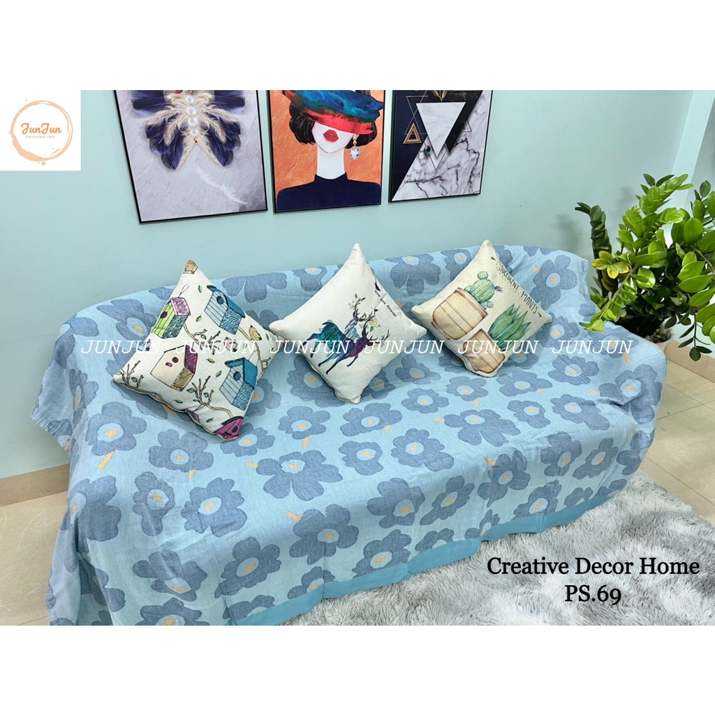 E15_Khăn Thảm Phủ Chăn Sofa Chất liệu Vải Xô Sợi Organic - Dòng phổ thông