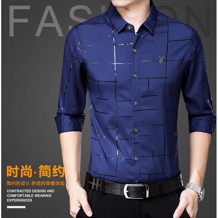 Panasonic Long-Sleeved Shirt Men's Thin Autumn Middle-Age Cotton Shirts Grasma Business Casual Free Ironing Shirt Tide