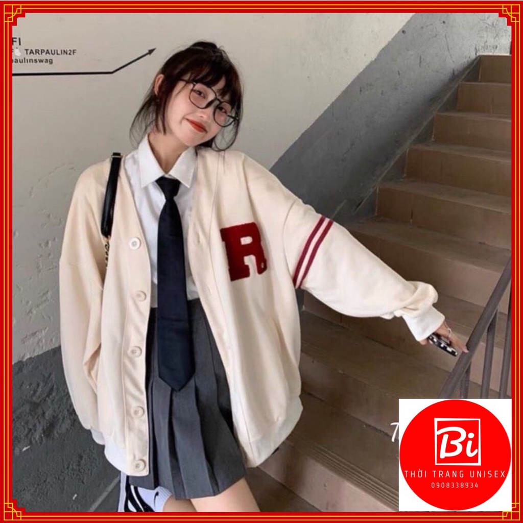 Áo Khoác Cardigan Nỉ Ngoại Nút To_Thêu R Tay 2 Sọc_Chất Nỉ Ngoại Bông Dày Dặn Mịn Không Xù Lông_Áo Form Rộng Unisex_AK48