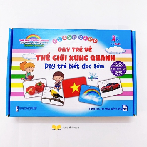 Thẻ flashcard 16 chủ đề thẻ học thế giới xung quanh song ngữ khổ A5 bìa xanh