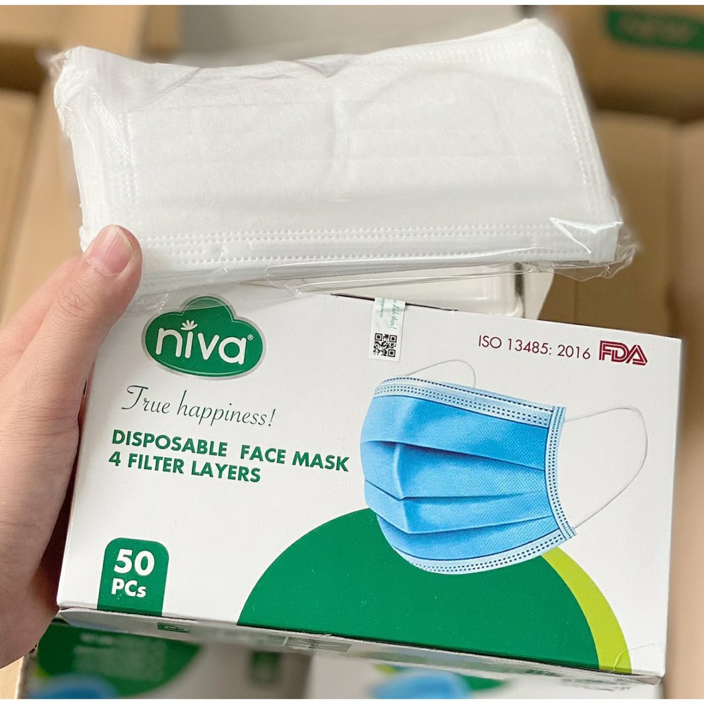 (Hàng đẹp - Màu trắng) Khẩu trang y tế 4 lớp NIVA - Hộp 50 cái