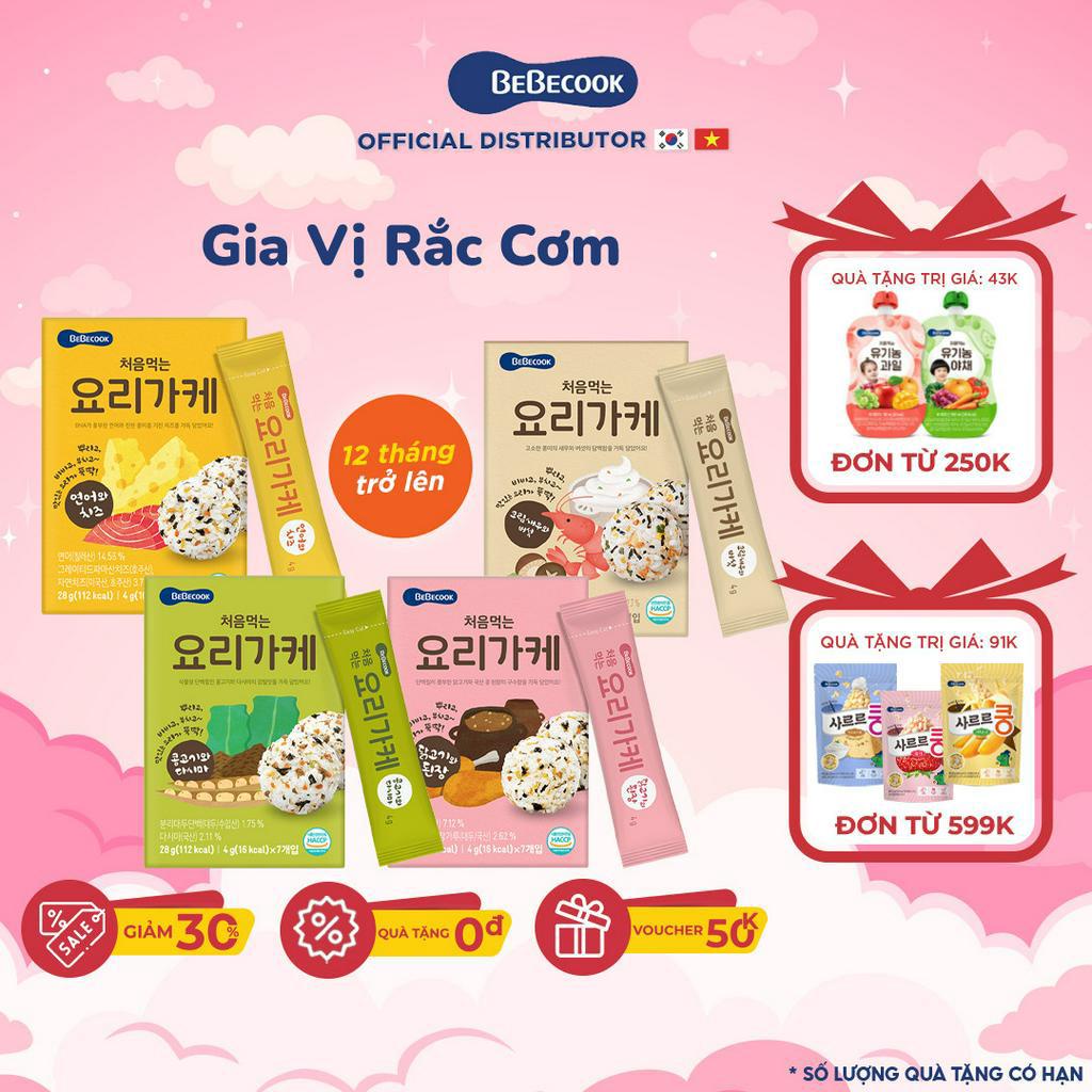 Gia vị rắc cơm cho bé BeBecook nhiều vị giúp mẹ dễ lựa chọn cung cấp dinh dưỡng tổng hợp tăng đề kháng cho trẻ hộp 28gr