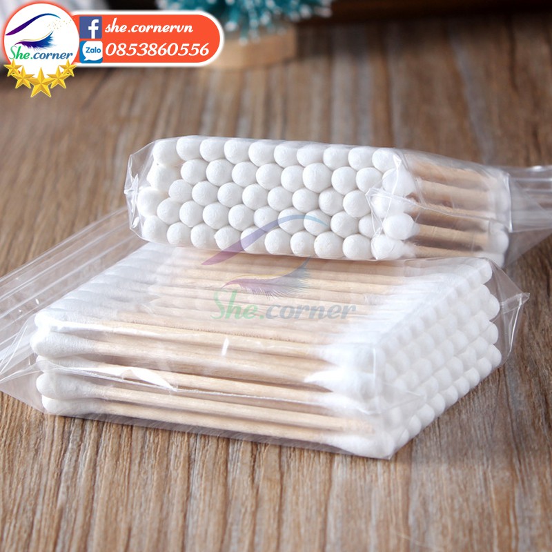 Gói 50 tăm bông tự nhiên que gỗ hai đầu thân thiện TB01 lau tai, sử dụng trong trang điểm tiện dụng