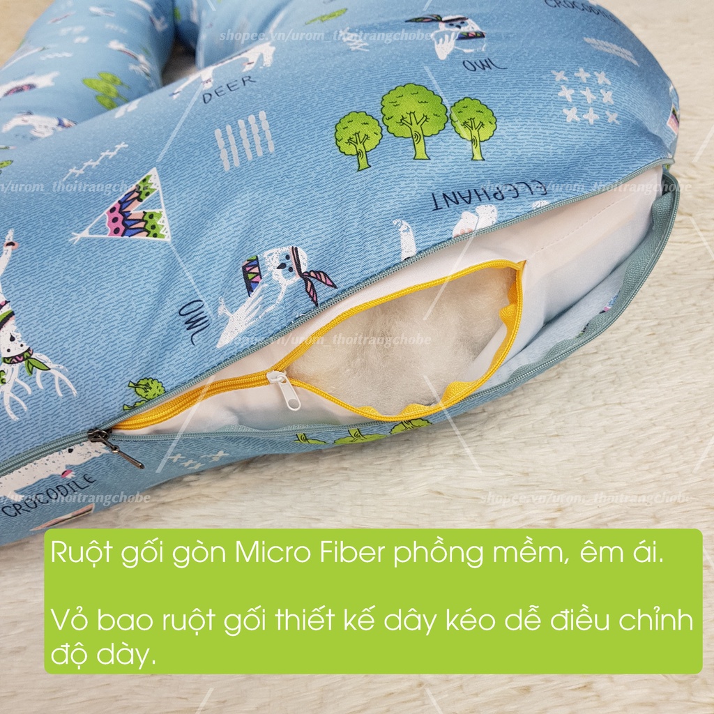 Gối ôm bà bầu chữ U vỏ cotton satin Hàn Quốc cao cấp 120cm bông gòn Micro Fiber mềm êm cho mẹ ngủ ngon