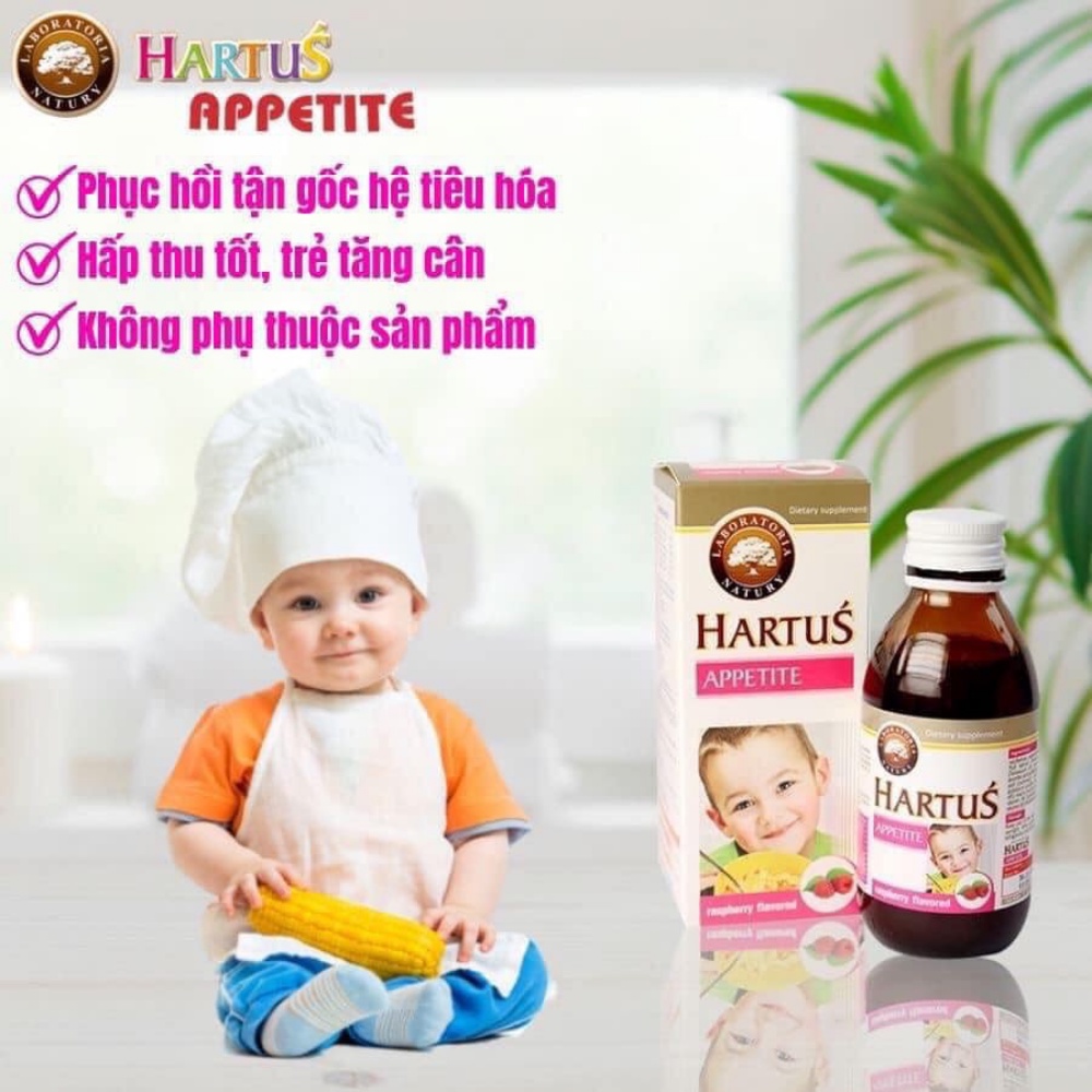 Hartus Appetite Siro ăn ngon nhập khẩu Châu Âu giúp bé cải thiện chứng biếng ăn, kích thích tiêu hóa của trẻ (Lọ 150ml)