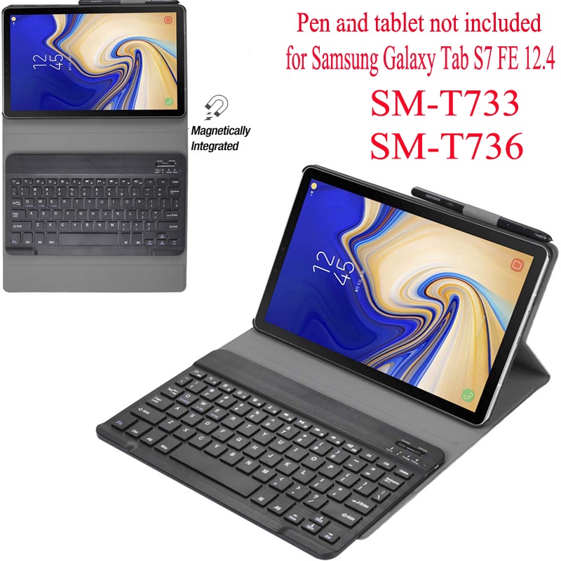 Bao Da Kèm Bàn Phím bluetooth Không Dây Sang Trọng Cho Samsung Galaxy Tab S7 FE 12.4 SM-T733 SM-T736 Vỏ