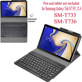 Bao Da Kèm Bàn Phím bluetooth Không Dây Sang Trọng Cho Samsung Galaxy Tab S7 FE 12.4 SM-T733 SM-T736 Vỏ