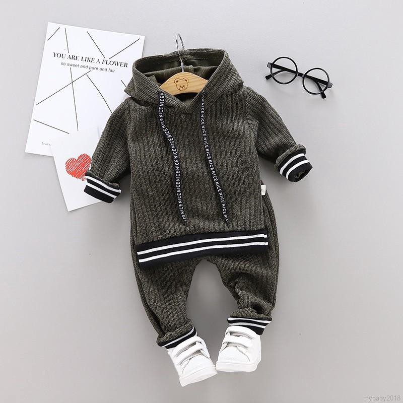 Set Áo Hoodie Dài Tay Sọc Ngang + Quần Dài Cho Bé Trai