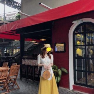 Đầm xòe form dài phối màu nhúng eo