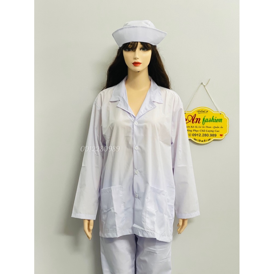 Áo Blouse y tế nam nữ tay dài túi vuông _ Hình chụp thật