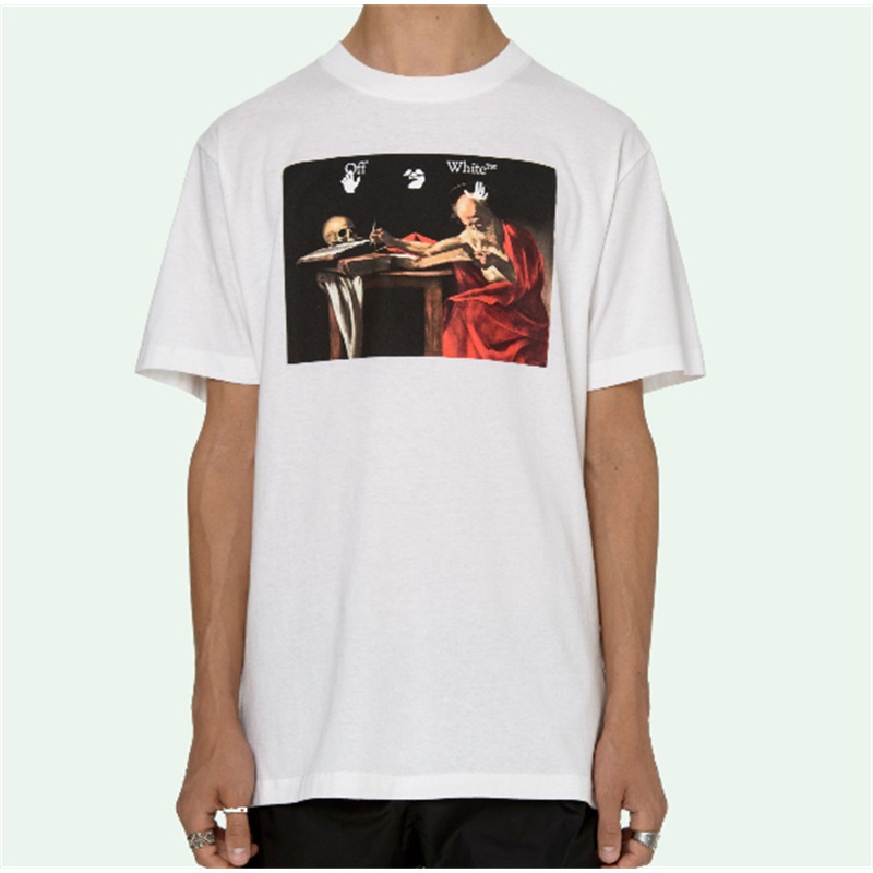 Áo Thun OFF-WHITE Tay Ngắn Vải Cotton In Hình Tranh Sơn Dầu Thời Trang Cho Nam Và Nữ