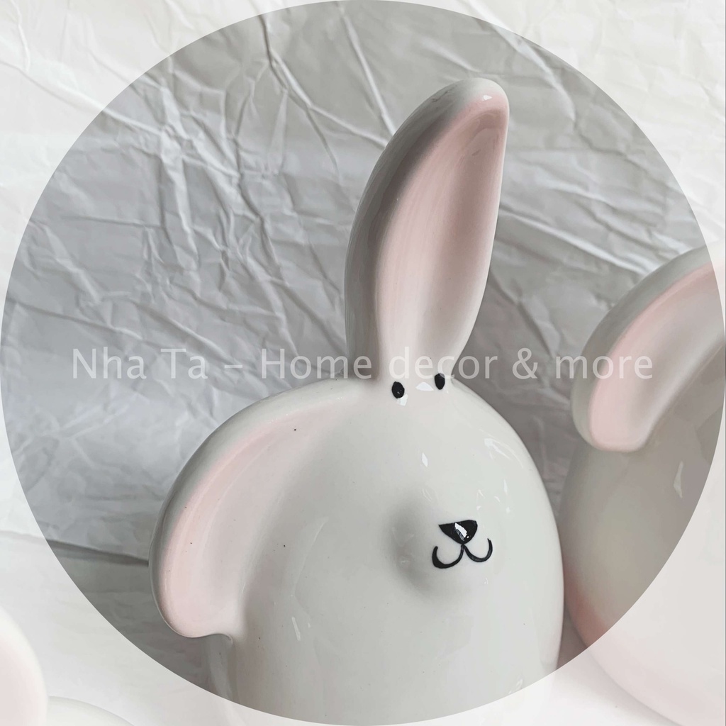 Ống tiết kiệm, thỏ sứ bỏ tiền decor trang trí bàn học, bàn làm việc 2 màu xinh xắn