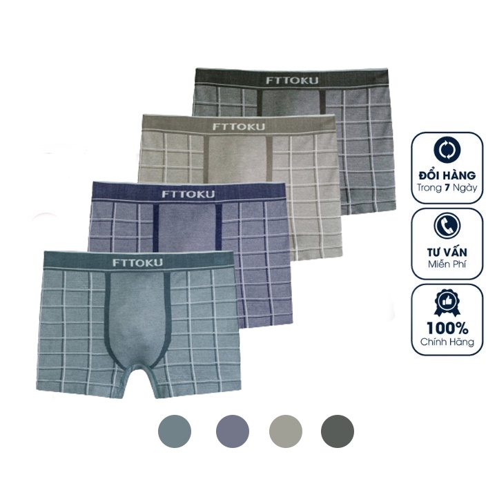 Quần lót nam dáng boxer OKU họa tiết caro vải sợi tre Bamboo kháng khuẩn chống mùi hôi W902