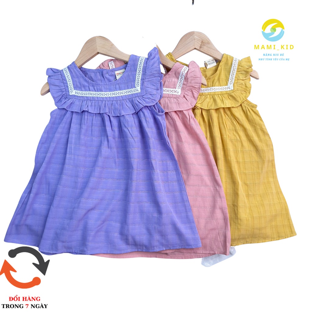 váy xinh cho bé gái 1-7 tuổi chất đũi Hàn phối ren siêu xinh, tay cánh tiên 12-25kg ,Mamikid
