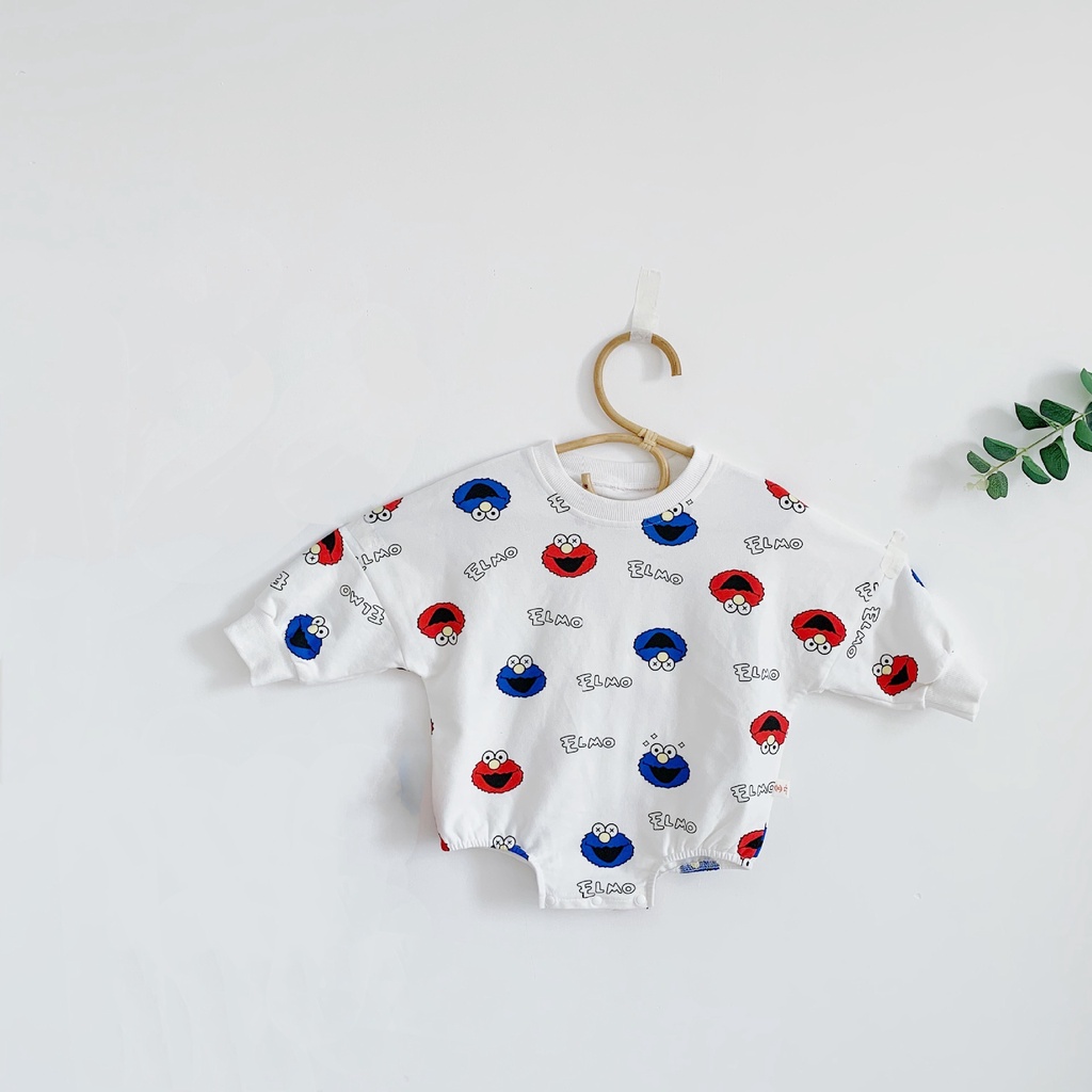 Áo liền quần dài tay in họa tiết hoạt hình Sesame Street cho trẻ sơ sinh từ 0-24 tháng tuổi