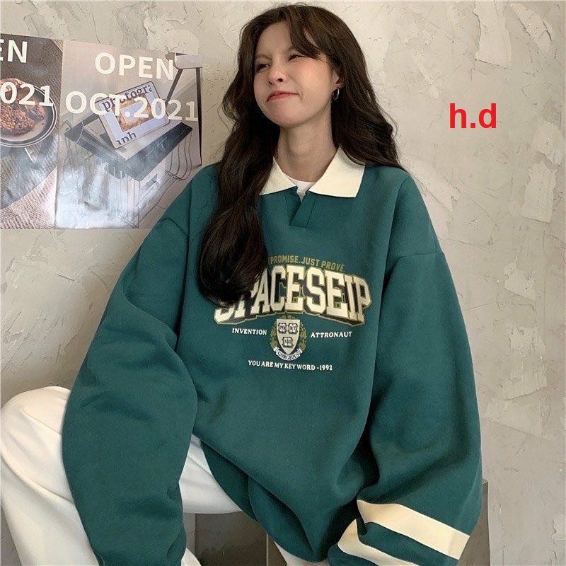 Áo Sweater Polo cổ bẻ dài tay SPACE; thun sw form rộng UlzzangChất nỉ cotton đẹp Không Bai xù TrendFree ship