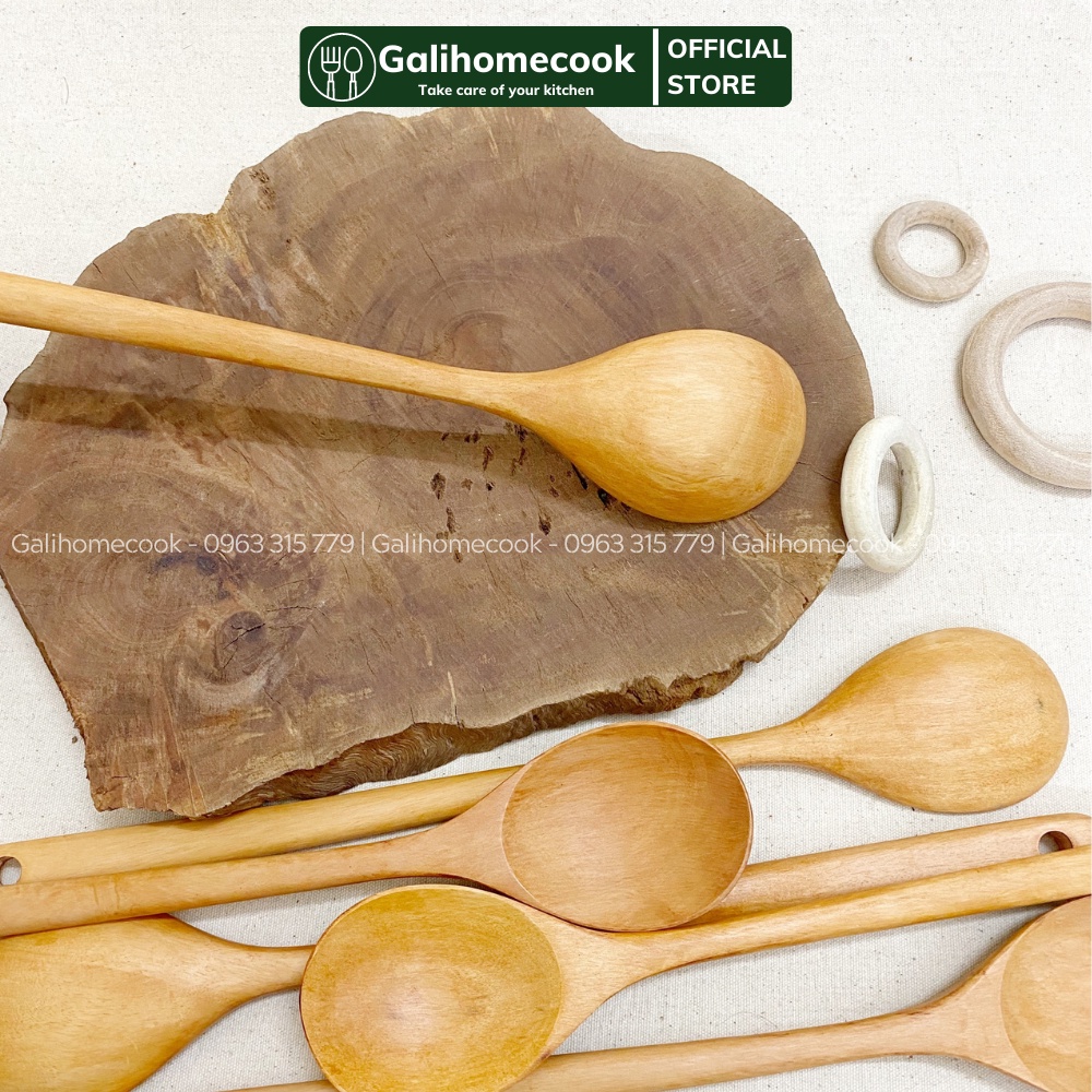 Thìa Muỗng Gỗ Cán Dài Xào Nấu, Nấu Ăn Bằng Gỗ Nhãn, Muỗng Gỗ Cán Dài Bền Đẹp, Tiện Lợi | Galihomecook